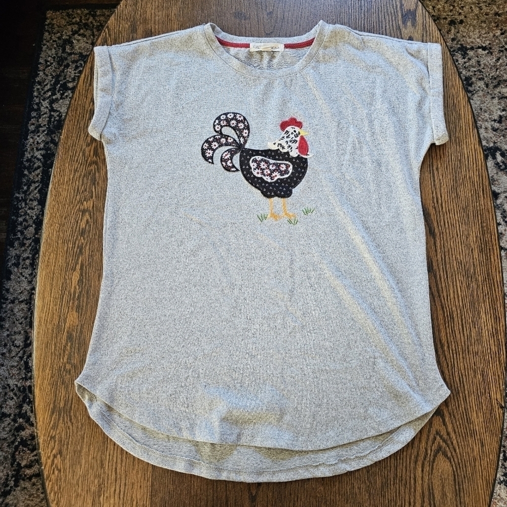 Cactus + Pearl Rooster Applique Gray Tee Size Women's Small - Picture 3 of 10